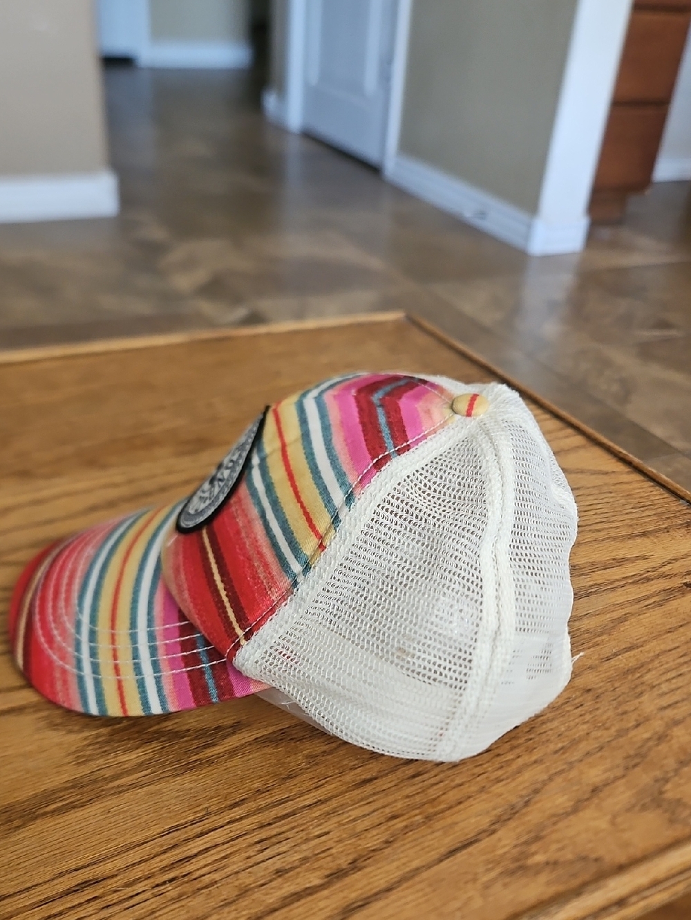 Billabong Snapback Trucker Baseball Hat Stripes Cream Red Pink Yellow Teal Cap - Picture 4 of 9